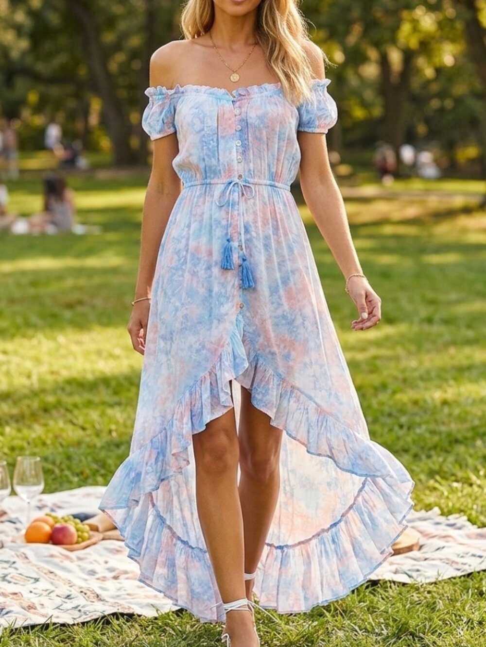 Tiare Hawaii Women's Blue Riviera Ruffle High Low Maxi Dress 8426
